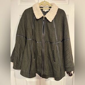 Anthropologie Marrakech Moss Green Sherpa-lined Poncho Pull-over Jacket